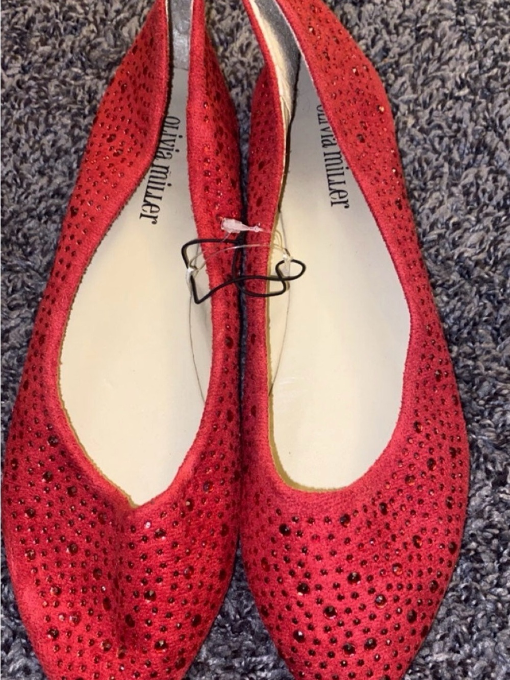 Olivia Miller Red Pointed-Toe Embellished Flats
